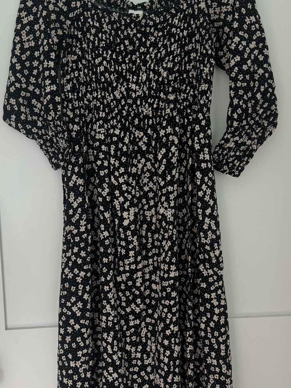 H&M Black Midi Dress with White Floral Print